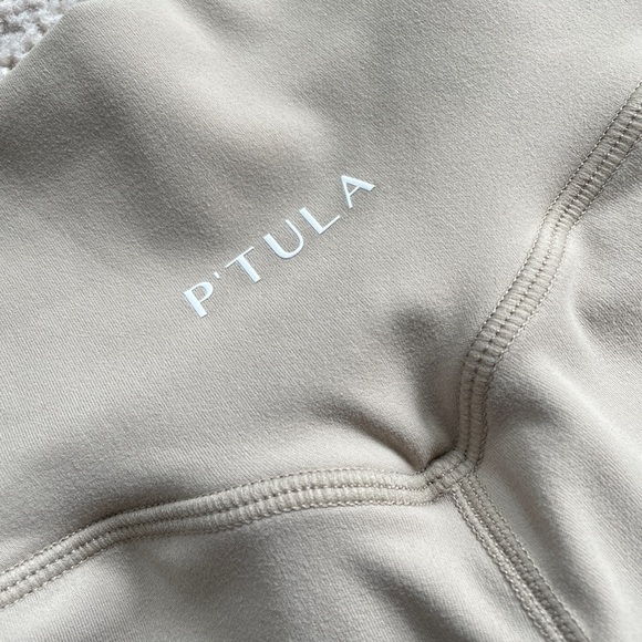 P'tula Tan High Rise 6" Biker Shorts Size Small Hidden Scrunch Buttery Soft Nude - Picture 4 of 14